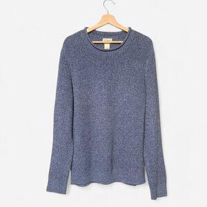 Vintage chunky waffle knit L.L.Bean blue organic cotton grandpa sweater